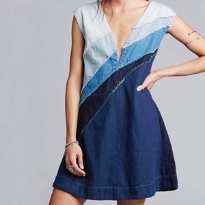 Free Peope denim patchwork dress EUC